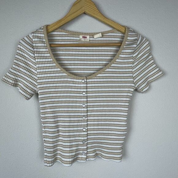 Levi’s Y2K Fitted Cropped Top Size S – Scoopneck, Pearl Snaps, Ripped Festival S - Picture 1 of 9